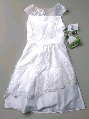 Girls Keepsake White Communion Dress Flower Girl Pageant Size 7 NWT Lace Corset